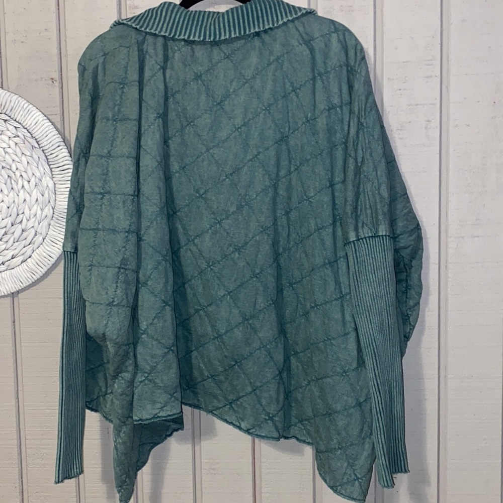 Free people Shiloh quilted sweatshirt oversized teal green size large - Picture 4 of 7